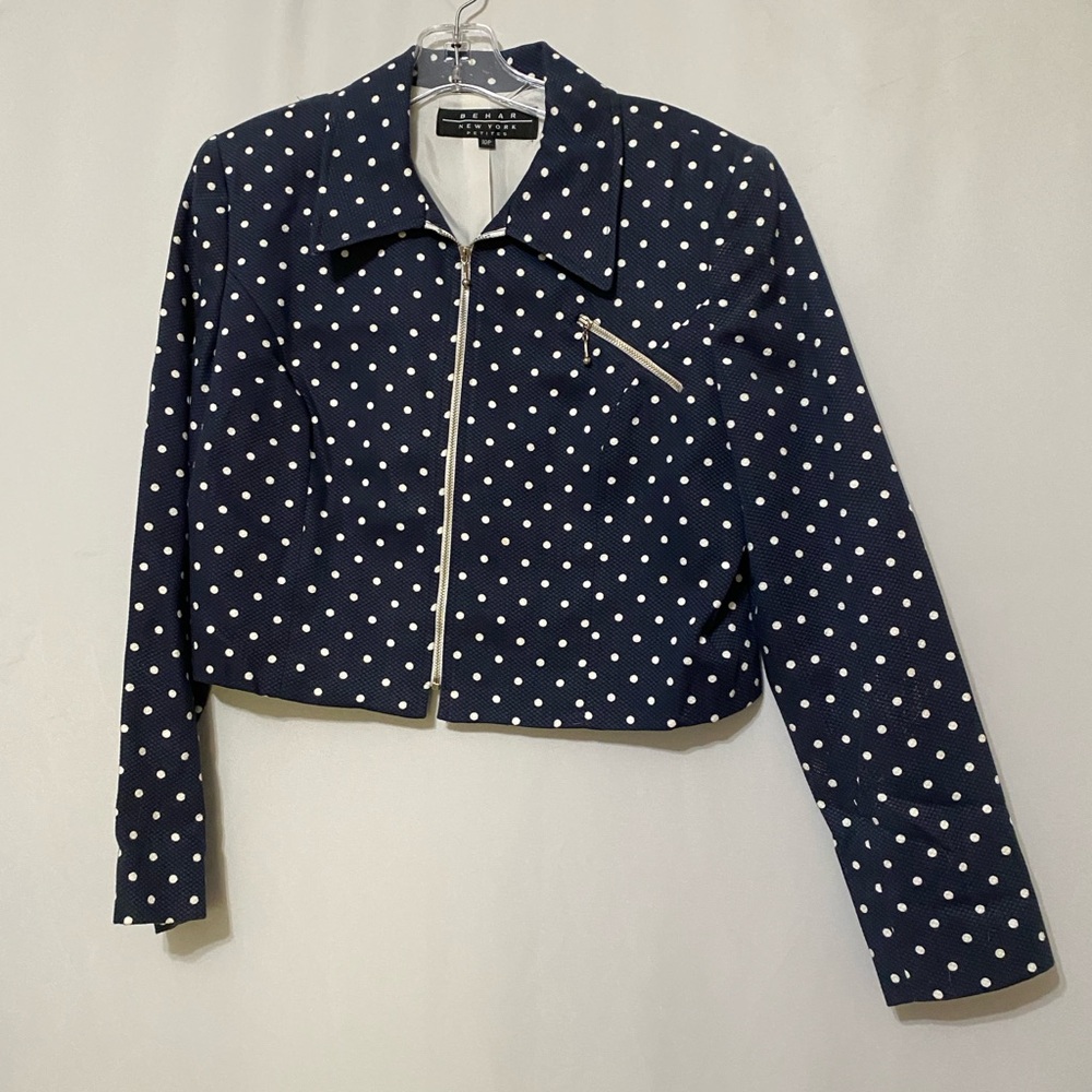 Blue and White Polka Dot Bomber Jacket